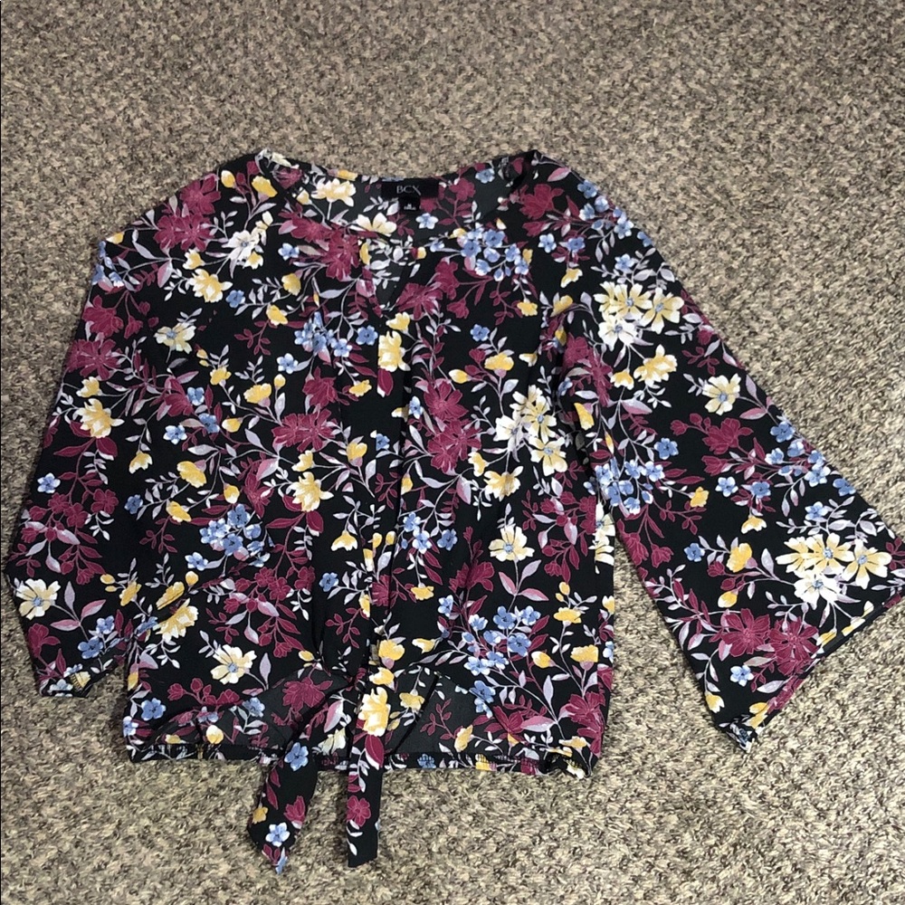 BCX Multicolor Floral Top with Bell Sleeves